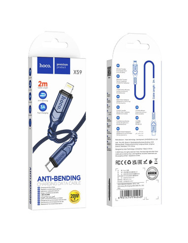 Câble HOCO Type C vers Lightning PD 3A 20W X59 2 m bleu
