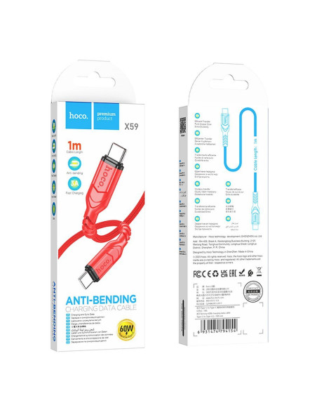 Câble HOCO Type C à Type C PD QC 3A 60W X59 1 m rouge