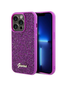 Véritable GUESS Case GUHCP14LPMSDGSF pour iPhone 14 Pro (Disco Script Metal / fuchsia)