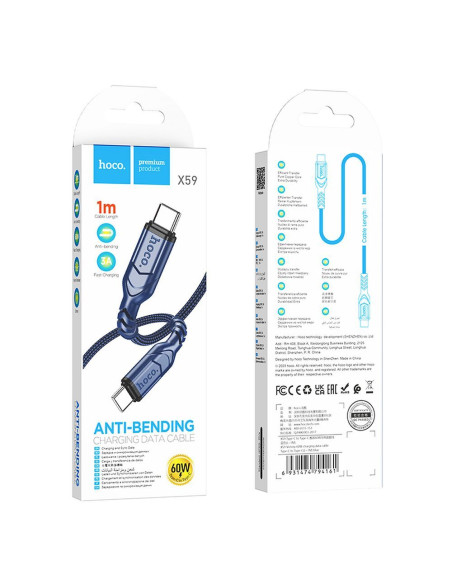 HOCO cable Type C to Type C PD QC 3A 60W X59 1 m blue