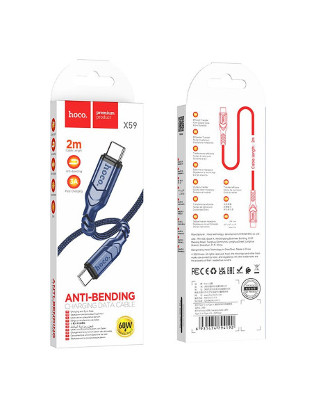 HOCO cable Type C to Type C PD QC 3A 60W X59 2 m blue