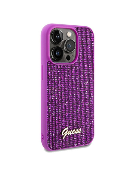 Véritable GUESS Case GUHCP14LPMSDGSF pour iPhone 14 Pro (Disco Script Metal / fuchsia)