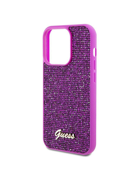 Véritable GUESS Case GUHCP14LPMSDGSF pour iPhone 14 Pro (Disco Script Metal / fuchsia)