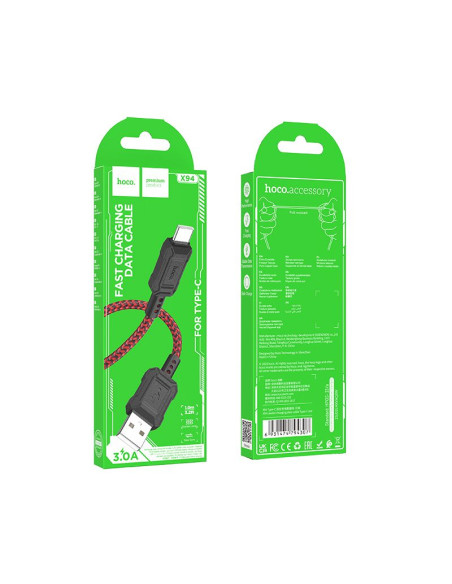 HOCO cable USB A to Type C 3A X94 1 m red