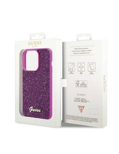 Véritable GUESS Case GUHCP14LPMSDGSF pour iPhone 14 Pro (Disco Script Metal / fuchsia)