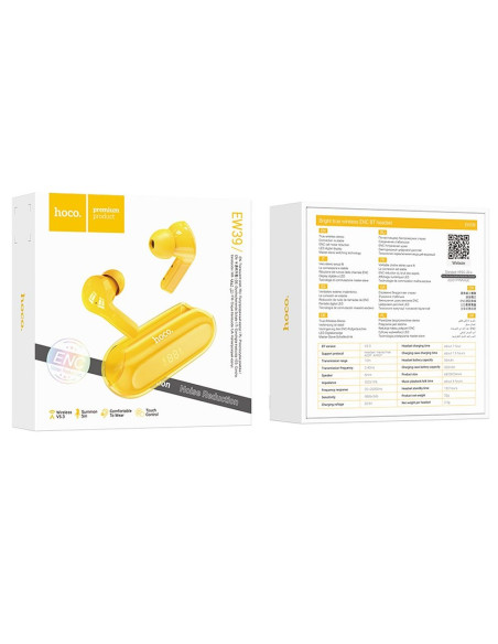 Écouteurs sans fil bluetooth HOCO TWS ENC EW39 jaune