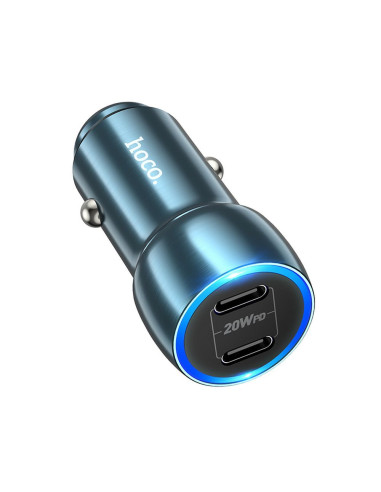 Chargeur de voiture HOCO 2 x Type C PD QC3.0 3A 40W Z48 bleu
