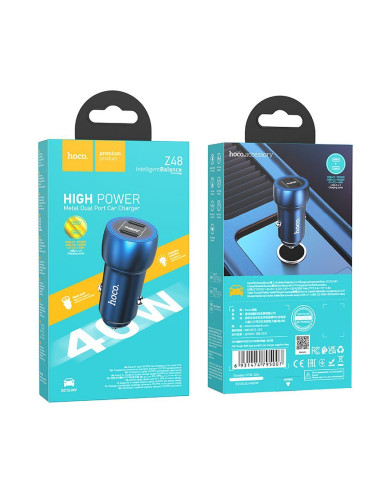 Chargeur de voiture HOCO 2 x Type C PD QC3.0 3A 40W Z48 bleu