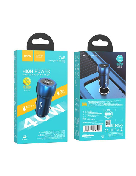 Chargeur de voiture HOCO 2 x Type C PD QC3.0 3A 40W Z48 bleu