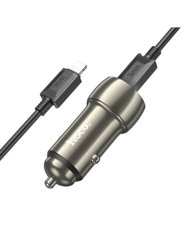 HOCO chargeur de voiture 2 x Type C + Câble Type C vers Lightning PD QC3.0 3A 40W Z48 gris