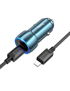 HOCO chargeur de voiture 2 x Type C + Câble Type C vers Lightning PD QC3.0 3A 40W Z48 bleu 2
