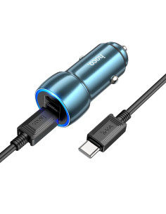 HOCO chargeur de voiture 2 x Type C + câble Type C vers Type C PD QC3.0 3A 40W Z48 bleu 2
