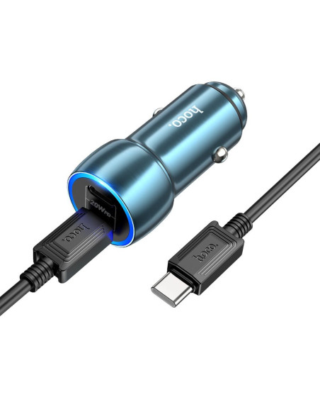 HOCO chargeur de voiture 2 x Type C + câble Type C vers Type C PD QC3.0 3A 40W Z48 bleu