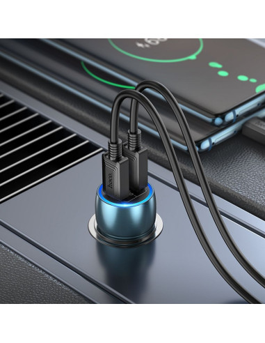 HOCO chargeur de voiture 2 x Type C + câble Type C vers Type C PD QC3.0 3A 40W Z48 bleu