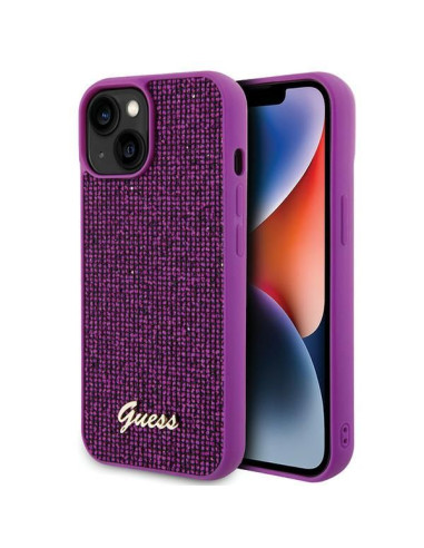 GUESS Coque pour IPHONE 13 / 14 / 15 GUHCP15SPMSDGSF (Disco Metal Script) fuchsia