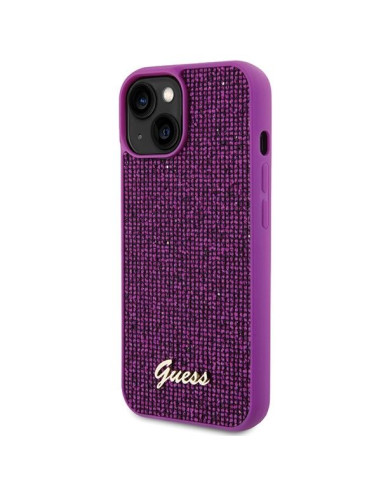 GUESS Coque pour IPHONE 13 / 14 / 15 GUHCP15SPMSDGSF (Disco Metal Script) fuchsia