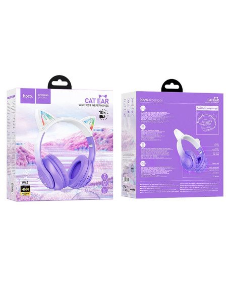 Écouteurs sans fil bluetooth HOCO W42 Cat Ears raisin violet