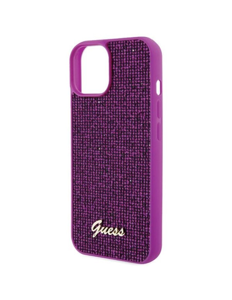 GUESS Coque pour IPHONE 13 / 14 / 15 GUHCP15SPMSDGSF (Disco Metal Script) fuchsia