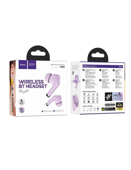 HOCO wireless bluetooth earphones TWS EQ2 purple