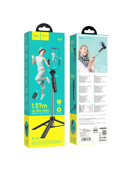 HOCO selfie stick with bluetooth remote control tripod K19 black