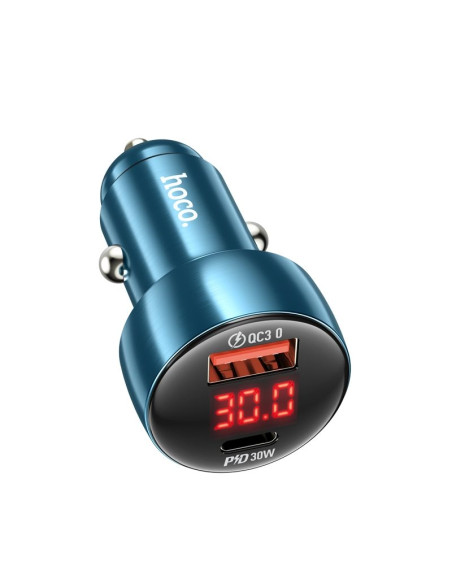 HOCO Chargeur de voiture USB A + Type C avec écran PD QC3.0 3A 48W Z50 bleu