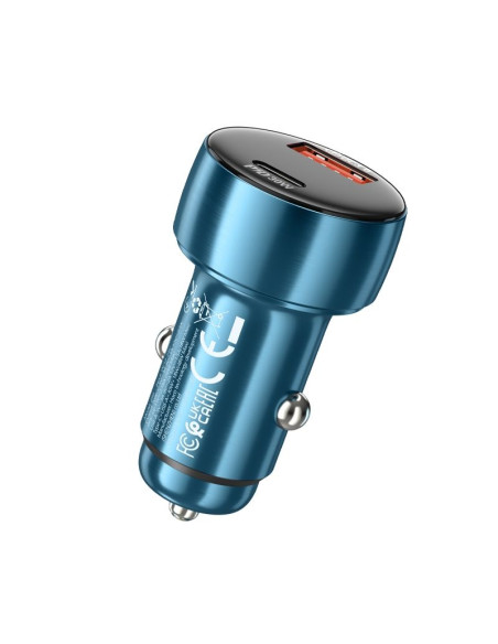 HOCO Chargeur de voiture USB A + Type C avec écran PD QC3.0 3A 48W Z50 bleu