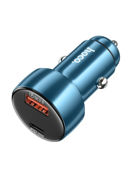 HOCO Chargeur de voiture USB A + Type C avec écran PD QC3.0 3A 48W Z50 bleu