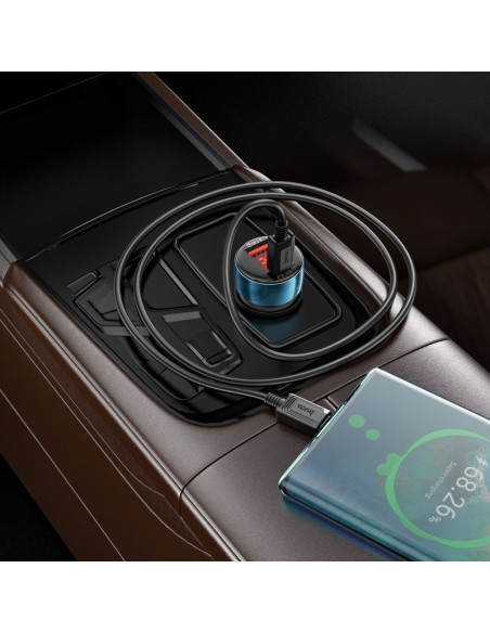 HOCO Chargeur de voiture USB A + Type C avec écran PD QC3.0 3A 48W Z50 bleu