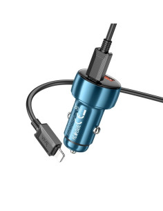 HOCO Chargeur de voiture USB A + Type C avec écran + câble Type C vers Type C PD QC3.0 3A 48W Z50 bleu 2