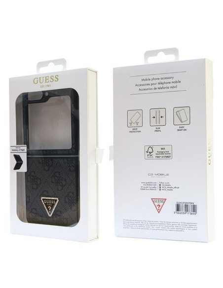 Véritable GUESS Case GUHCZF5P4TDPK pour Samsung Flip 5 (4G Triangle Strass / noir)