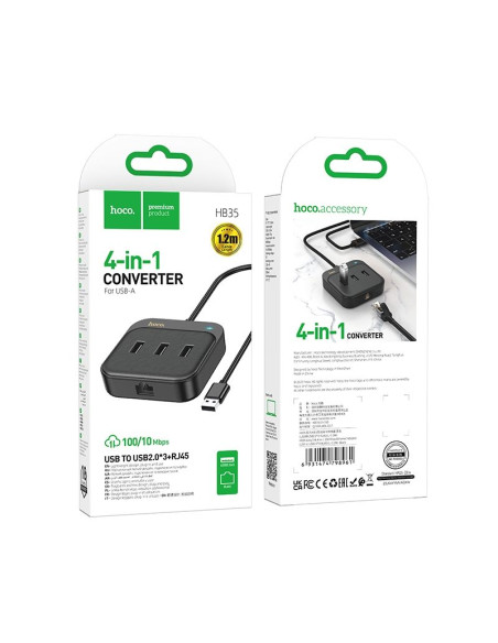 Adaptateur HOCO HUB 4in1 USB A HB35 1,2m noir