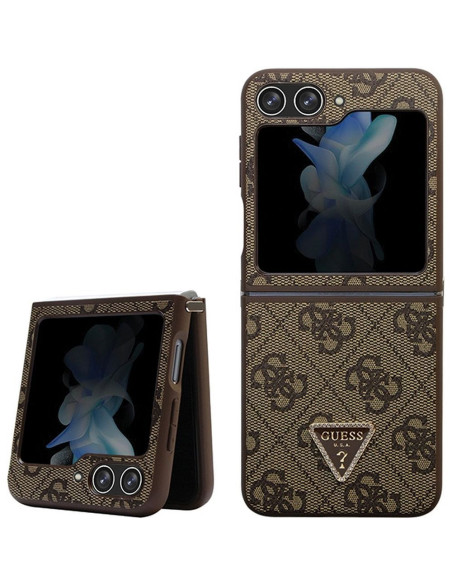Véritable GUESS Case GUHCZF5P4TDPW pour Samsung Flip 5 (4G Triangle Strass / brun)