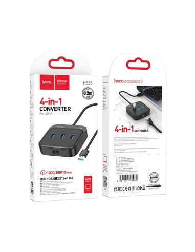 Adaptateur HOCO HUB 4in1 USB A HB35 0,2 m noir