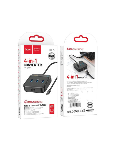 Adaptateur HOCO HUB 4in1 Type C HB35 0,2 m noir