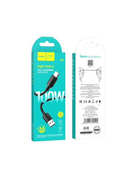 HOCO Câble USB A vers Type C PD 6A 100W X96 1 m noir