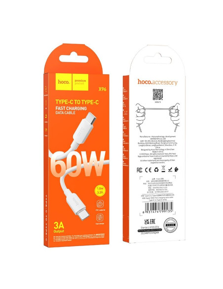 Câble HOCO Type C à Type C PD 3A 60W X96 1 m blanc
