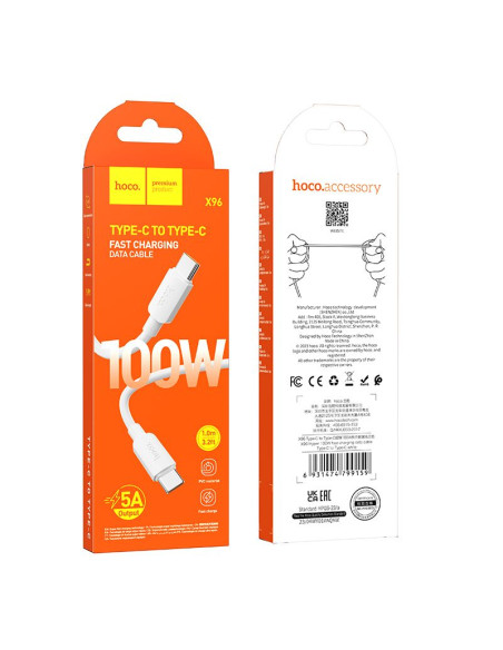 Câble HOCO Type C à Type C PD 6A 100W X96 1 m blanc
