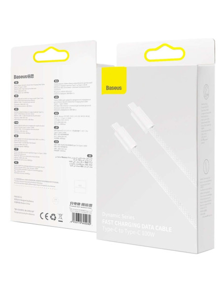 Câble BASEUS Type C vers Type C PD 100W Dynamic CALD000202 1 m blanc
