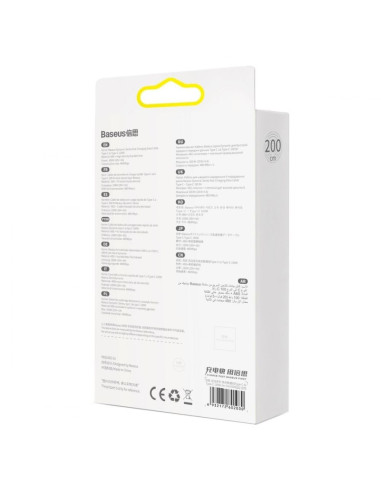 Câble BASEUS Type C vers Type C PD100W Power Delivery Dynamic Series CALD000302 2m blanc