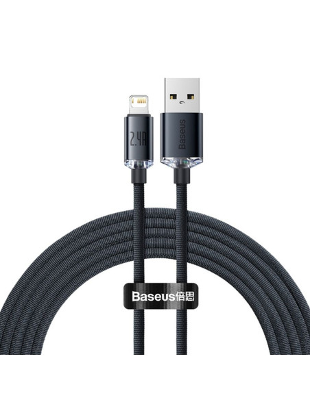 BASEUS Câble USB A vers Lightning 2.4A Crystal Shine CAJY000101 2m noir