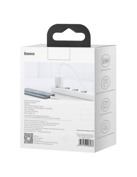 Chargeur secteur BASEUS Type C PD QC3.0 3A 25W CCSP020102/CCCJG25CE blanc