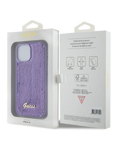 Coque GUESS pour IPHONE 13 / 14 / 15 GUHCP15SPSFDGSU (Sequin Script Metal) violet