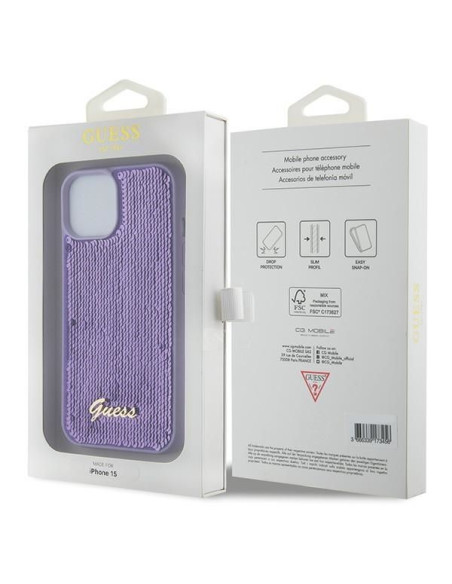Coque GUESS pour IPHONE 13 / 14 / 15 GUHCP15SPSFDGSU (Sequin Script Metal) violet
