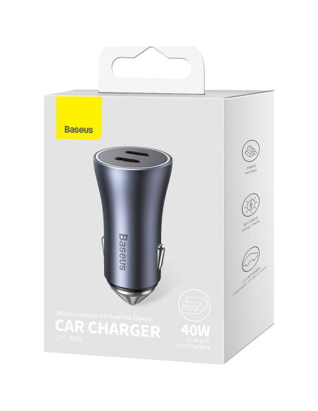 Chargeur de voiture BASEUS 2 x Type C PD QC4.0 3A 40W CGJP000013 noir