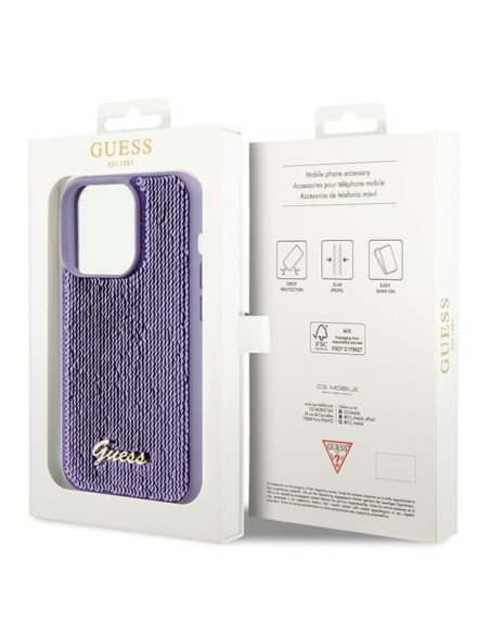 Coque GUESS pour IPHONE 15 Pro GUHCP15LPSFDGSU (Sequin Script Metal) violet