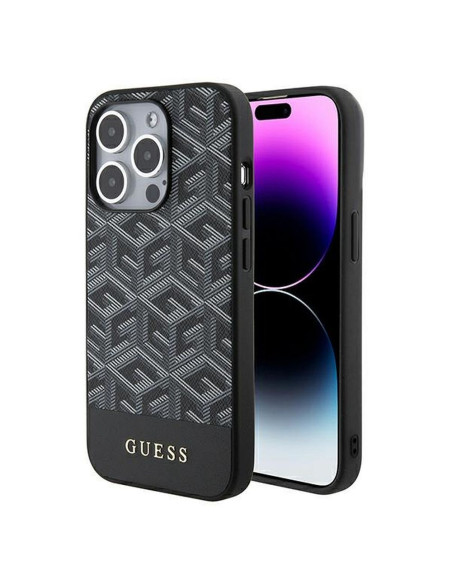 Véritable GUESS Case GUHMP15LHGCFSEK pour iPhone 15 PRO (Compatible avec Magsafe GCUBE Stripes / noir)