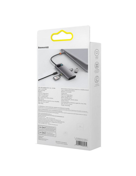 Adaptateur BASEUS HUB 6in1 Type C WKWG030213/BS-OH042 0,15 m gris