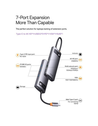Adaptateur BASEUS HUB 7in1 Type C WKWG040013/BS-OH043 0,17 m gris