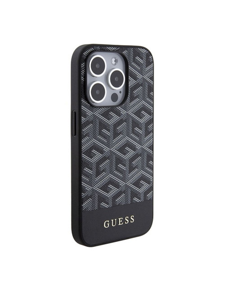 Véritable GUESS Case GUHMP15LHGCFSEK pour iPhone 15 PRO (Compatible avec Magsafe GCUBE Stripes / noir)