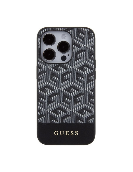 Véritable GUESS Case GUHMP15LHGCFSEK pour iPhone 15 PRO (Compatible avec Magsafe GCUBE Stripes / noir)